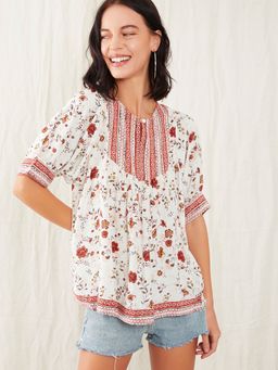 Zink London - White Floral Printed Regular Top