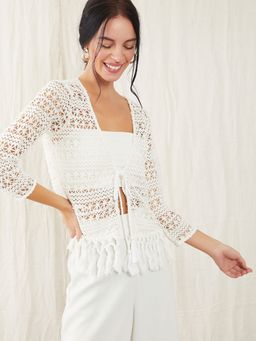 Zink London - White Self Design Front Open Shrug