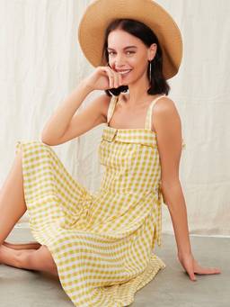 Zink London - Yellow Checked Fit and Flare Dress