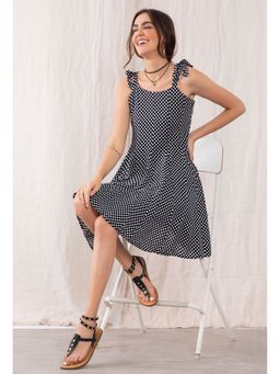 Zink London - Black Printed Fit and Flare Dress