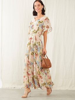 Zink London - Beige Floral Midi Dress