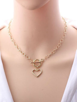 OOMPH - Gold Tone Link Chain Heart Necklace