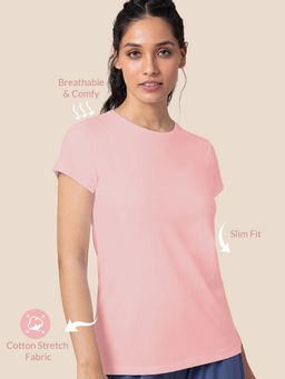 Nykd by Nykaa - Essential Stretch Cotton Tee In Relaxed Fit , Nykd All Day-NYLE 047 - Pink