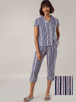 Nykd by Nykaa - Super Fine Capri Set In Cosy Cotton - NYS030 Stripe Print