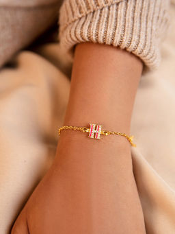 Pipa Bella by Nykaa Fashion - Pink CZ Studded H Initial Bracelet