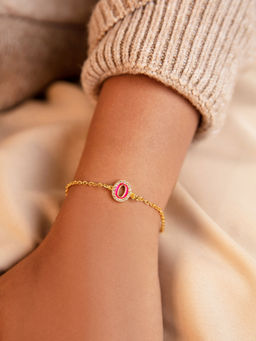 Pipa Bella by Nykaa Fashion - Pink CZ Studded O Initial Bracelet