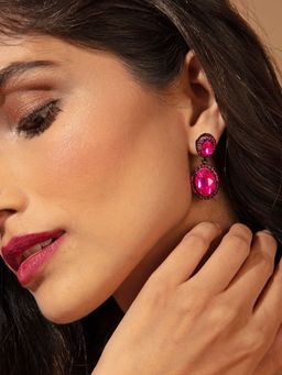 Pipa Bella by Nykaa Fashion - Statement Pink Round Crystal Party Dangler Earrings