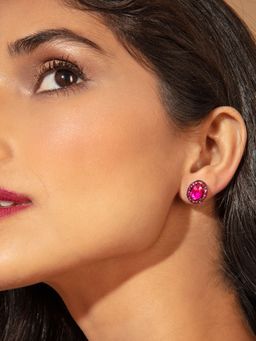 Pipa Bella by Nykaa Fashion - Elegant Pink Round Crystal Party Studs