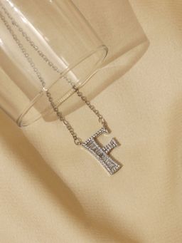 Pipa Bella by Nykaa Fashion - Silver Crystal Studded F Initial Pendant and Chain