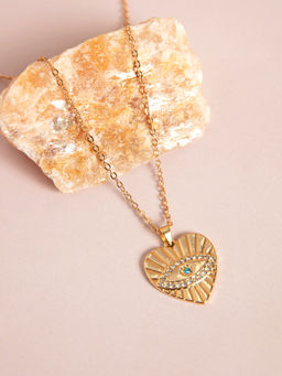 Pipa Bella by Nykaa Fashion - Gold Heart Studded Evil Eye Pendant