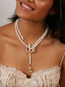 Pipa Bella by Nykaa Fashion - Pearl & Gold Ring Lariat Necklace