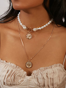 Pipa Bella by Nykaa Fashion - Pearl Choker & Gold Coin Necklace Set