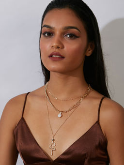 Pipa Bella by Nykaa Fashion - 3 Layered Pearl & Serpent Chain Necklace