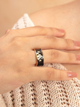 Pipa Bella by Nykaa Fashion - Black & Gold Enamel Evil Eye Ring