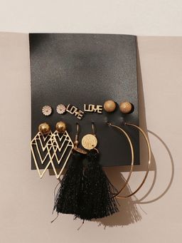 Pipa Bella by Nykaa Fashion - Classy Black and Gold Stud and Dangler Earrings Set of 6