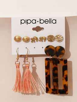 Pipa Bella by Nykaa Fashion - Textured and Gold Stud and Dangler Earrings Set of 5