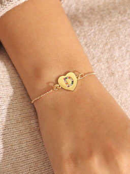 Pipa Bella by Nykaa Fashion - Gold Heart Multicolour D Initial Bracelet