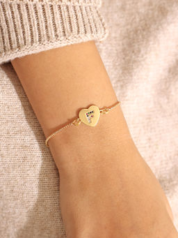 Pipa Bella by Nykaa Fashion - Gold Heart Multicolour F Initial Bracelet