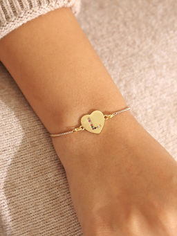 Pipa Bella by Nykaa Fashion - Gold Heart Multicolour L Initial Bracelet
