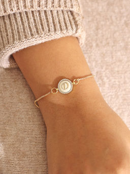 Pipa Bella by Nykaa Fashion - Silver CZ Studded Circle D Initial Bracelet