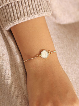 Pipa Bella by Nykaa Fashion - Silver CZ Studded Circle J Initial Bracelet