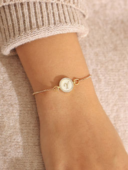 Pipa Bella by Nykaa Fashion - Silver CZ Studded Circle Y Initial Bracelet