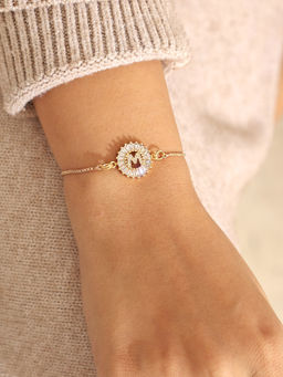 Pipa Bella by Nykaa Fashion - Clear CZ Stone Sequined M Initial Bracelet