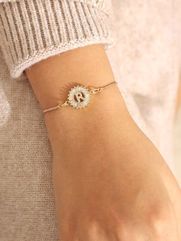 Pipa Bella by Nykaa Fashion - Clear CZ Stone Sequined R Initial Bracelet