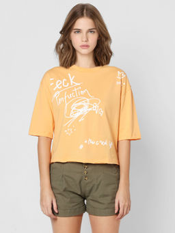ONLY - Orange Solid Boxy T-Shirts