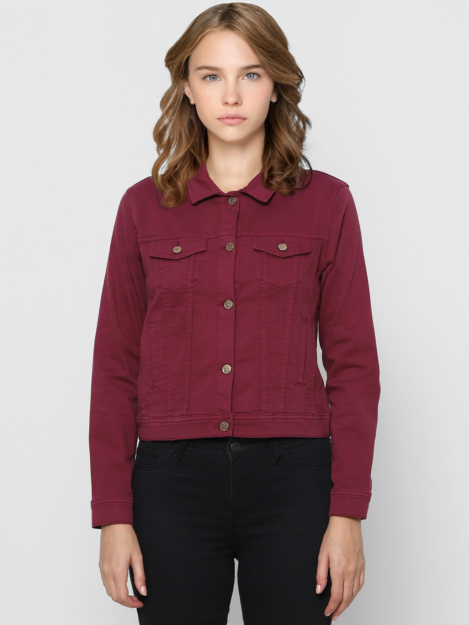 Maroon Denim Jacket Online | Nykaa Fashion