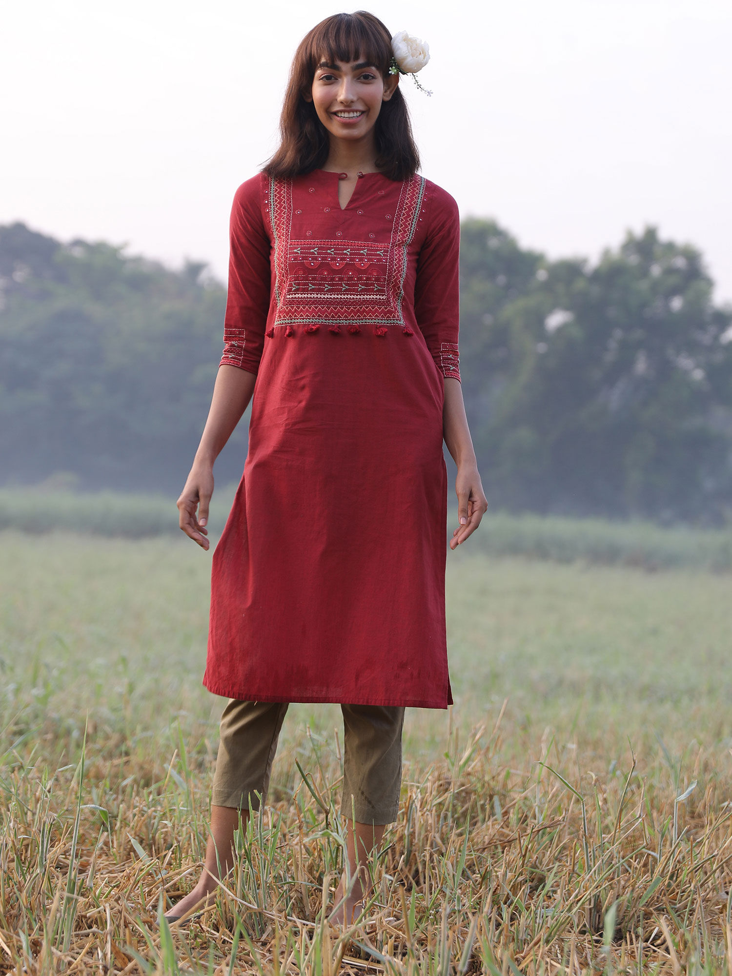 okhai 'Marvel' Hand Embroidered Pure Cotton Kurta-picture-3