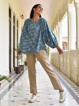 Okhai - Liberty' Pure Cotton Hand Block Printed Antifit Shirt ()