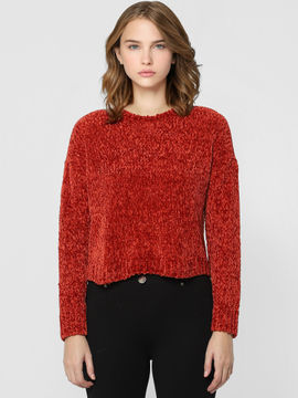ONLY Sweater : Buy ONLY Red Round Neck Fuzzy Sweater Online | Nykaa Fashion