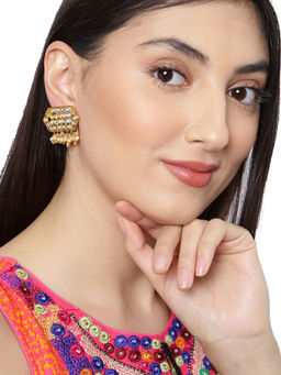 Fida - Gold White Geometric Drop Earrings