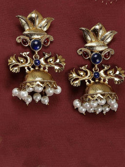 Fida - Ethnic Indian Traditional Gold Stone Embellished Pearl Jhumki Earrings For Women