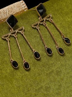 Fida - Black Gold Geometric Drop Earrings