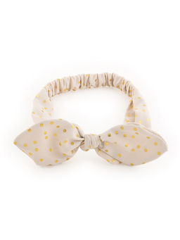 ToniQ - Off White & Gold Polka Printed Elasticated Bow Head Band For Women(OAW21TKQMHB33)