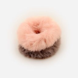ToniQ - Red & Black Fluffy Fur Rubber Band Set For Women (Set of 2)