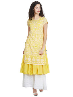 Biba - Yellow Printed Kurta With Inner (Set of 2)