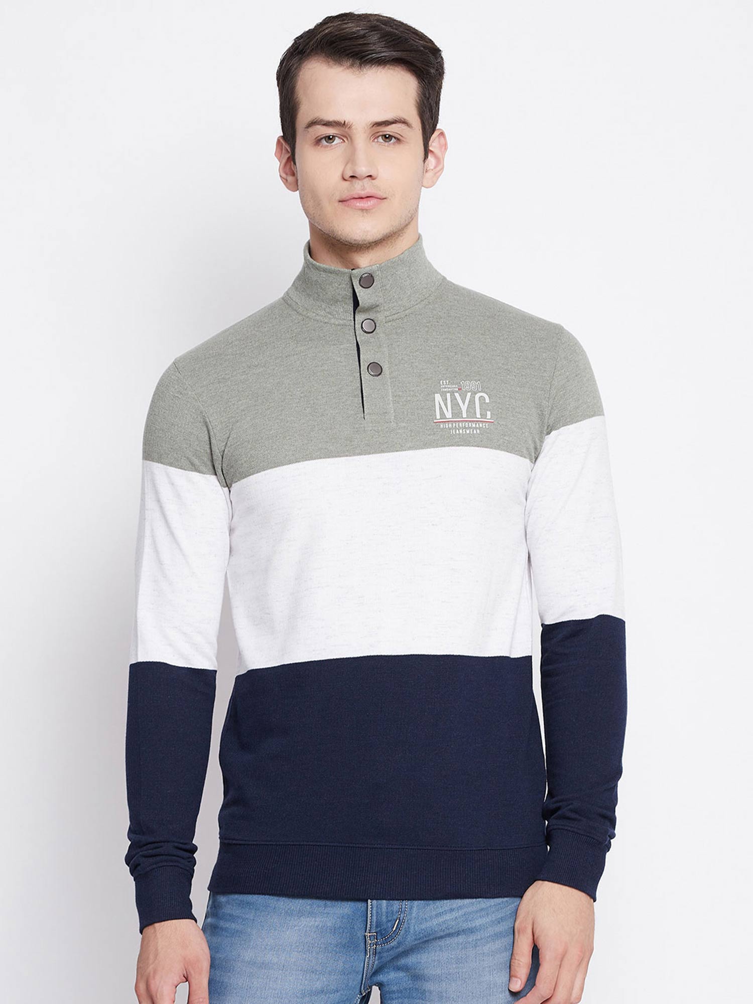 Buy Octave Men Colour Blocked High Neck 