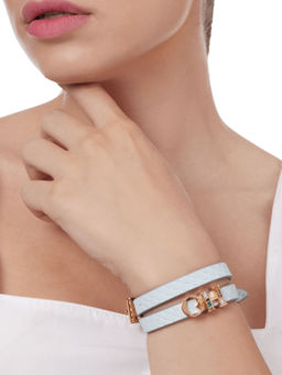 Outhouse - The Oh Monogram, Powder Blue Double Wrap Leather Bracelet
