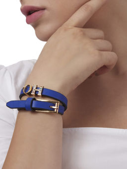Outhouse - The Oh Monogram Cobalt Blue Double Wrap Leather Bracelet