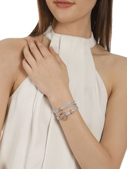 Outhouse - The Oh Monogram Interlace Wrap Bracelet - Lune Grey And Gold