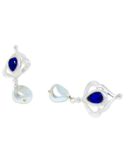 ORNAMAAS - Silver Plated Persian Blue Mughal Mukkut Earring