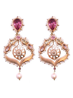ORNAMAAS - Rose Gold Gulabo Rose Opal Arabesque Chandelier Earrings