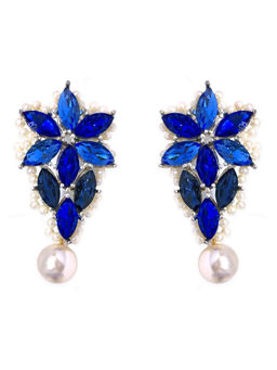 ORNAMAAS - Silver Plated Persian Blue Mughal Flower Aria Earring