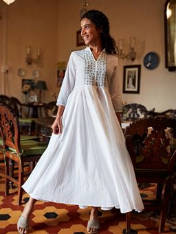 Okhai - 'Ariya' Hand Embroidered Mirror Work Pure Cotton Dress