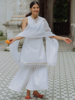 Okhai - Milky Swan Gota Patti Kurta Sharara Dupatta (Set of 3)