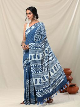 Okhai - Janaki Handblock Printed Mirror Work Pure Cotton Saree with Unstitched Blouse Piece
