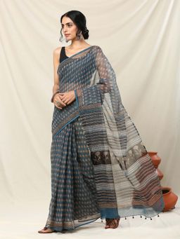 Okhai - Anise Pure Cotton Kota Doria Saree with Unstitched Blouse Piece
